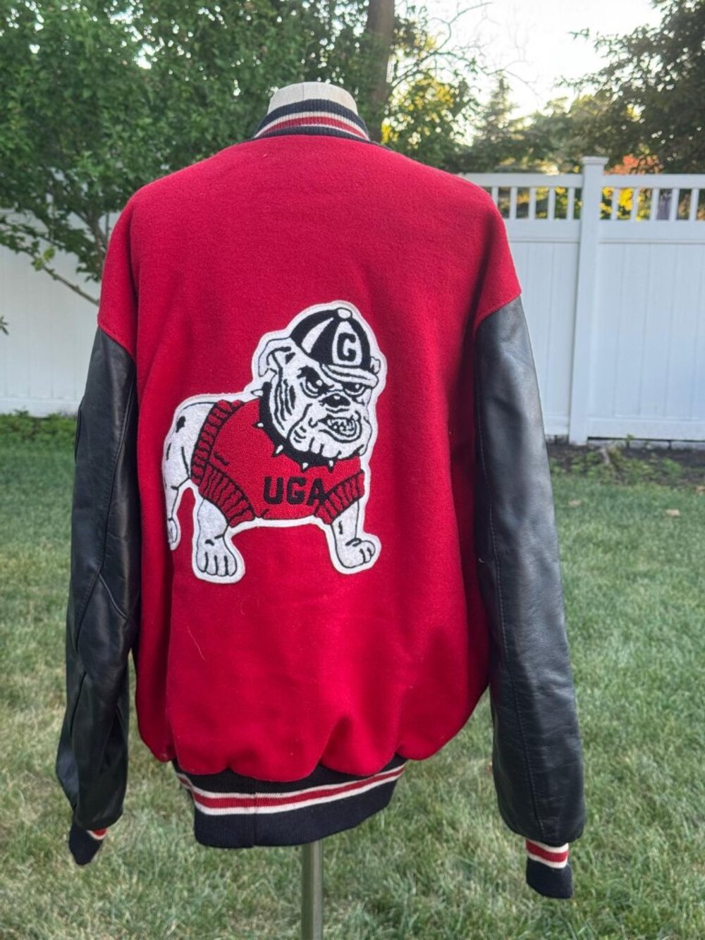 VINTAGE DeLONG Georgia Bulldogs Varsity Letterman Jacket Red/Black Leather 2XL